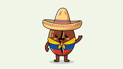 Cute bear in colorful sombrero and bandana waving happily