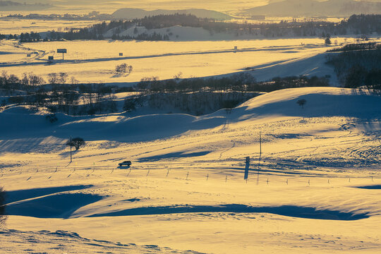 Bashang Inner Mongolia Golden Sunset Snow Scene