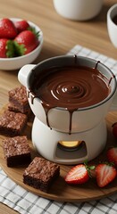 Rich Chocolate Fondue Delight with Brownies & Strawberries