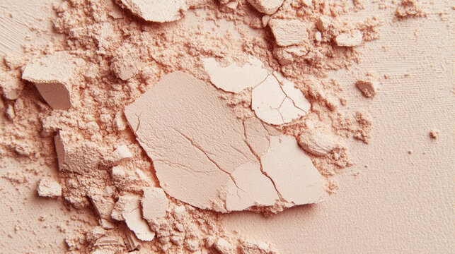Macro Close-up of Crushed Beige Face Powder Foundation on Textured Background, Beauty Cosmetic Product Texture for Makeup and Skincare Concepts
