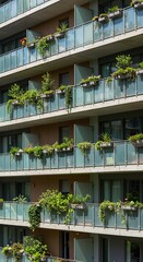 Urban Balconies: Green Life on Concrete, Bright Sunlight