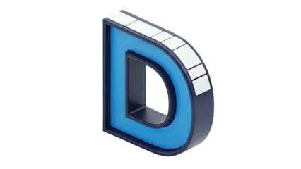 3D Render of the Letter D with Blue and White Elements