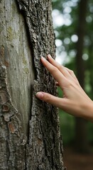 Touching Ancient Bark: Forest Whisper, Nature's Embrace
