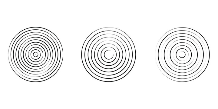 concentric circle patterns with varying degrees of completeness and thickness lines.  sound wave ring collection. sound wave rings collections.