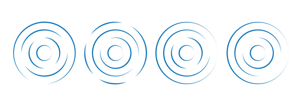 blue concentric circle ripple pattern on white background. Minimal radial lines with optical illusion, hypnotic and abstract target style design. epicentre, target, radar icon concept. Radial signal.