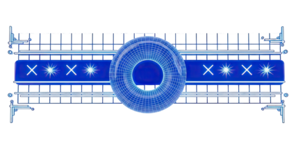 Blue Wireframe Ring and Geometric Design