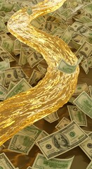 Golden Flow: Wealth Cascade 3D Render, Textured Light