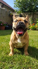 Sun-Kissed Bliss: Joyful Frenchie Puppy in Summer Garden