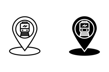 Train station map pin. Train station location pin. GPS train location symbol. Stock Illustration