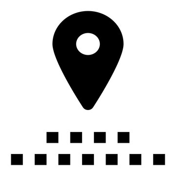 Simple location pin icon with dotted ground base in black color. Minimal outline flat design suitable for map, navigation, GPS, address marker, location services, and web or mobile user interface appl