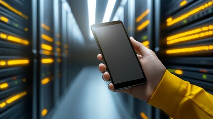 It professional inspecting server racks in modern data center with advanced technology.