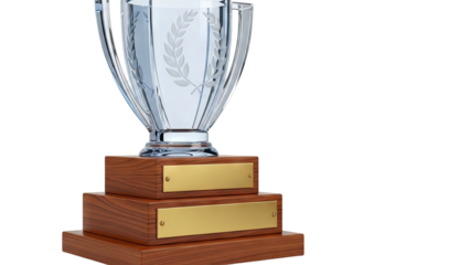 Crystal Trophy on Wooden Base with Gold Plates