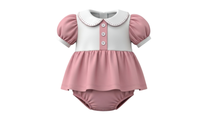 Pink Baby Romper with Peter Pan Collar and Puff Sleeves