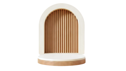 Modern Arch Pedestal with Slatted Wood Background