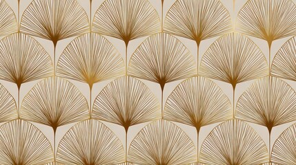 Abstract Golden Pattern with Ornate Geometric Leaves on a Cream Background Fine Intricate Detailing and Subtle Texture Playful Symmetrical Arrangement