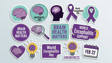 World encephalitis day brain health awareness stickers and icons