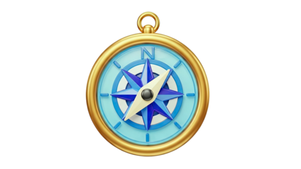 3D Golden Compass with Blue Dial