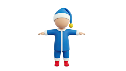3D Render of a Cartoon Child in Blue Pajamas and Nightcap