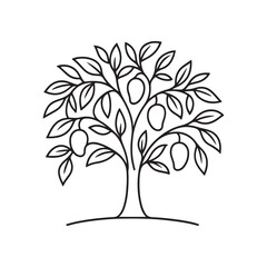 Obraz premium Minimalist Line Art of a Lush Mango Tree Laden with Ripe Fruit