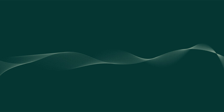 Abstract wave soft green gradient with the line on dark green pattern background. Digital sound wave design