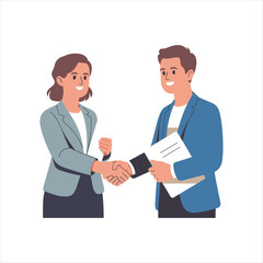 Obraz premium Business Handshake Between Man and Woman After Successful Agreement Illustration