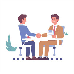 Fototapeta premium Business Handshake Agreement Concept, Two Businessmen Meeting and Partnership Flat Illustration