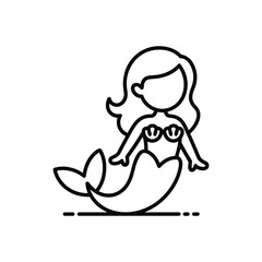 Fototapeta premium Cute Mermaid Line Icon Illustration Isolated on White Background