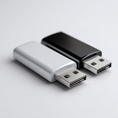 Two sleek minimalist flash drive, black and white, modern design, portable storage device, isolated on white background