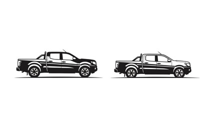 side view of two pickup trucks in black and white