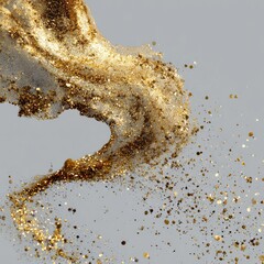Swirl of gold dust, glitter on light gray background