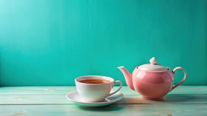 Fototapeta premium tea in turquoise pink background