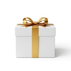 Obraz premium Elegant white gift box with golden ribbon