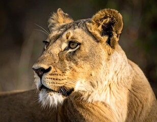 Fototapeta premium A close-up portrait of a majestic lioness gazing into the distance
