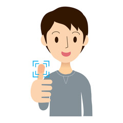 親指で指紋認証をする男性