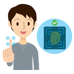 人差し指で指紋認証をする男性