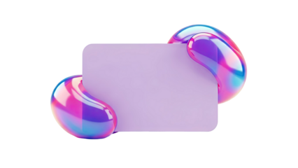 Abstract 3D render of a purple card with iridescent blobs