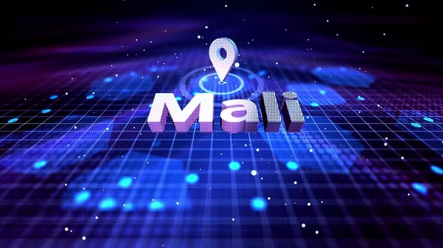 Digital Mali Concept with Location Pin on Futuristic Technology Map, pin, location, icon, location icon, country location