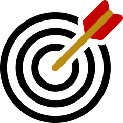 当たりアイコン。矢。的。（icon of arrow hitting target. Bulls eye icon silhouette abstract design.）
