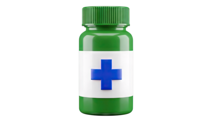 Green medical bottle with blue cross symbol