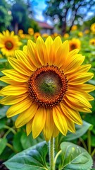Fototapeta premium Close-up macro shot of a sunflower in full bloom with delicate petals and vibrant yellow center
