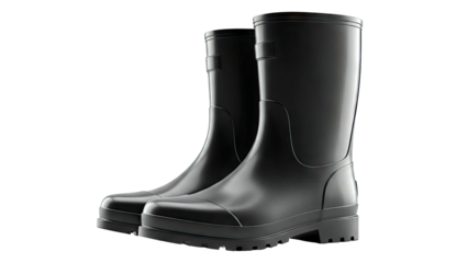 Pair of Black Rubber Rain Boots