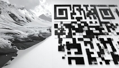 QR code embedded in mosaic of black, white, and gray tiles, blending digital function with artistic design.