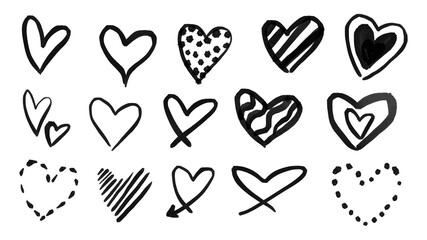 Heart doodle sketch PNG set with hand-drawn black hearts for Valentine and creative design