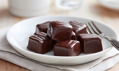  Pinterest friendly, easy marshmallow cream party sweets fully set and ready to eat, multiple small chocolate treats arranged neatly on a modern white ceramic plate