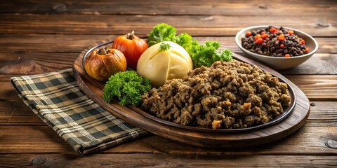 haggis platter on wooden table