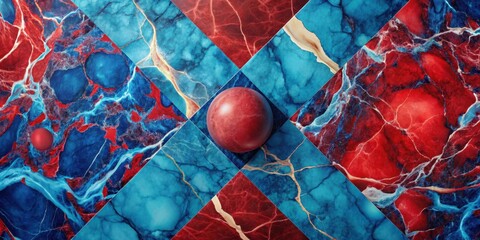 Red and blue marble background with geometric shapes