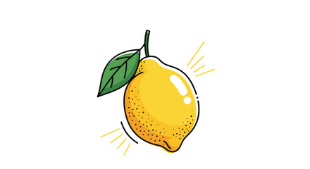 Bright yellow lemon with green leaf and artistic accents on white background is a perfect illustration for healthy fruit and vitamin concepts.