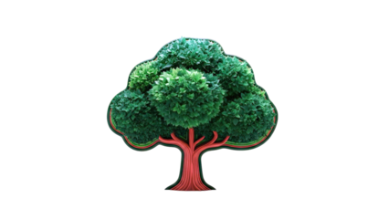 Stylized Green Tree with Brown Trunk and White Background