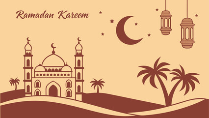 Celebrating ramadan kareem with serene mosque and lanterns