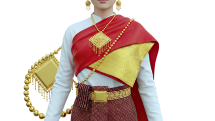 Traditional Thai Attire with Gold Jewelry